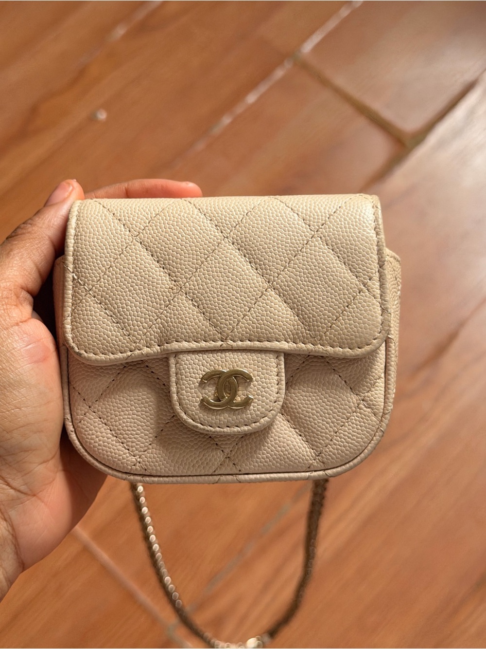 CHANEL Cream Quilted Mini Shoulder Bag with Gold CC
